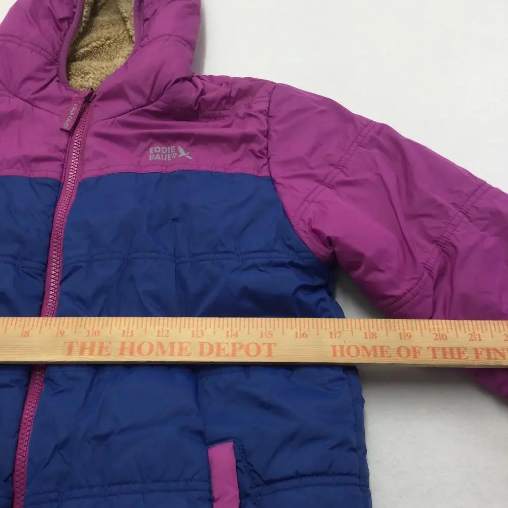 Eddie Bauer Jacket Youth Large 14/16 Purple Blue Hooded Puffer Sherpa Lined